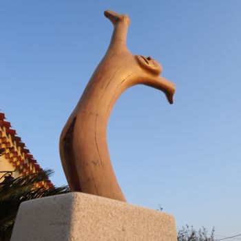 Escultura intitulada "Le Ravi" por Henri Degracia, Obras de arte originais, Madeira