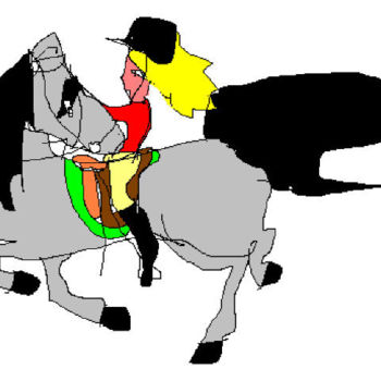 Digital Arts με τίτλο "Girl Riding grey Po…" από Henrietta, Αυθεντικά έργα τέχνης, Ψηφιακή ζωγραφική