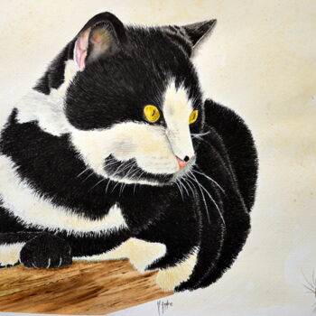 Картина под названием "Le chat et la souris" - Henriette André, Подлинное произведение искусства, Акварель
