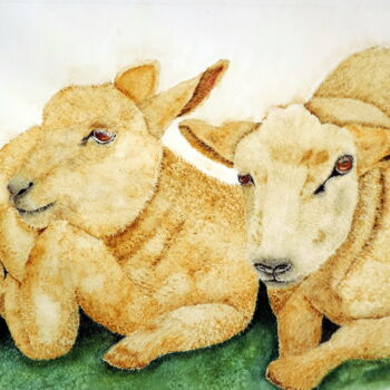 Картина под названием "Mouton" - Henriette André, Подлинное произведение искусства, Акварель