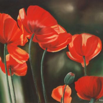 Painting titled "coquelicots" by Henriette André, Original Artwork