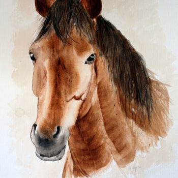 Painting titled "cheval" by Henriette André, Original Artwork, Watercolor