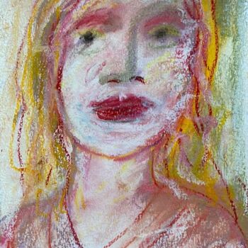 Dessin intitulée ""Les lèvres rouges"" par Henriette Barety, Œuvre d'art originale, Pastel