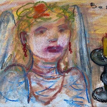 Dessin intitulée ""La bougie"" par Henriette Barety, Œuvre d'art originale, Pastel