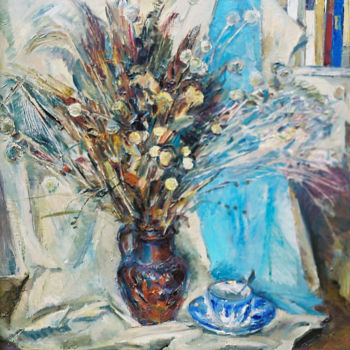 Malerei mit dem Titel "Dried flowers" von Henrikh Hechiporenko, Original-Kunstwerk, Öl