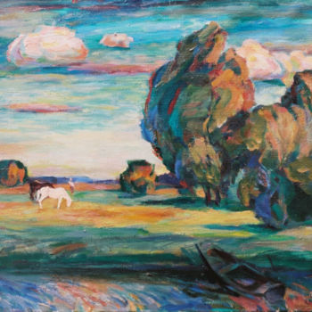 Painting titled "White horse" by Henrikh Hechiporenko, Original Artwork, Oil