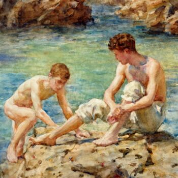 Peinture intitulée "Les baigneurs" par Henry Scott Tuke, Œuvre d'art originale, Huile