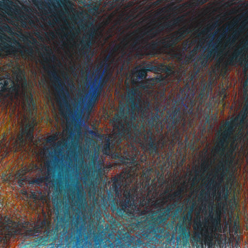Digital Arts με τίτλο "Un face à face" από Henry Neu, Αυθεντικά έργα τέχνης, Ψηφιακή ζωγραφική