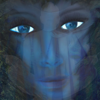 Digitale Kunst mit dem Titel "Larmes bleues" von Henry Neu, Original-Kunstwerk, Digitale Malerei
