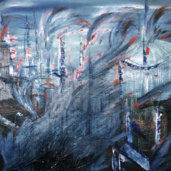 Arte digitale intitolato "Ville dans la tourm…" da Henry Neu, Opera d'arte originale, Pittura digitale