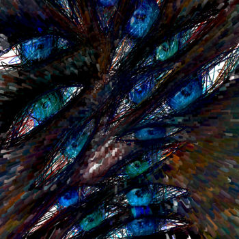 Digitale Kunst mit dem Titel "Cascade d'yeux" von Henry Neu, Original-Kunstwerk, Digitale Malerei