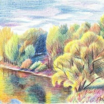 Картина под названием "Осенний пруд" - Dmitry Paukov, Подлинное произведение искусства, Масло