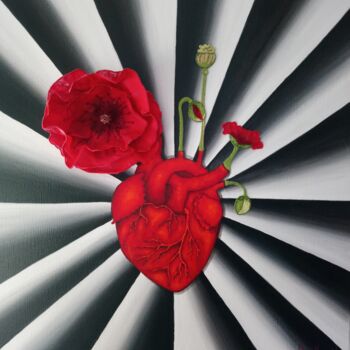 Art textile intitulée "A coeur battant, le…" par Heollene, Œuvre d'art originale, Acrylique