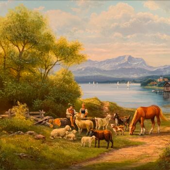 Pintura intitulada "Bayerische Bergland…" por Herbert Duttler, Obras de arte originais, Óleo Montado em Painel de madeira