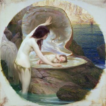 Painting titled "A Water Baby" by Herbert James Draper, Original Artwork, Oil