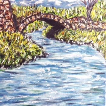 Painting titled "le petit pont de pi…" by Christian Thiefaine, Original Artwork, Oil