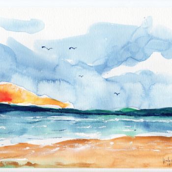 Peinture intitulée "beaches / praias" par Hercules Megda, Œuvre d'art originale, Aquarelle