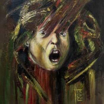 Painting titled "Caravaggio's Fear" by Hercules Rodriguez, Original Artwork, Acrylic Mounted on Wood Stretcher frame