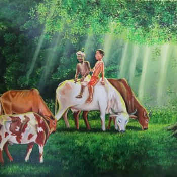 Peinture intitulée "Mera Yaar Sudama (M…" par Herendra Swarup, Œuvre d'art originale, Acrylique