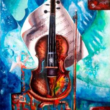 Pittura intitolato "El violín" da Heriam Dario Alfonso Vilches (Hedar_artist), Opera d'arte originale, Acrilico