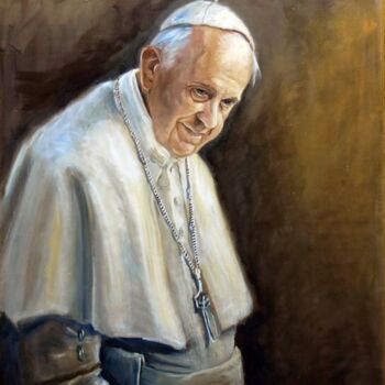 Pintura titulada "Papst Franziskus" por Hermann J. Heiss, Obra de arte original, Oleo