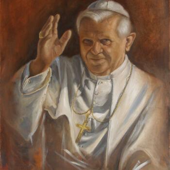 Malerei mit dem Titel "Benedikt XVI" von Hermann J. Heiss, Original-Kunstwerk, Öl