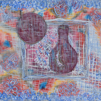 Картина под названием "Яблоко и кувшин" - Мир, Подлинное произведение искусства, Гуашь