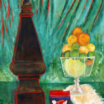 Painting titled "El bodegon y su fru…" by Herminia Vizcarra, Original Artwork, Oil