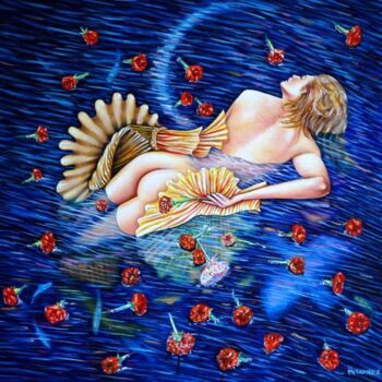 Painting titled "mujer y lago" by Hernandiz, Original Artwork
