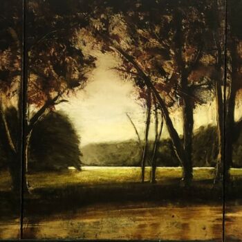 Painting titled "Promenade à l'ombre…" by Eric Herrmann, Original Artwork, Oil Mounted on Wood Stretcher frame