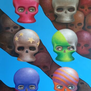 Painting titled "Commedia 3" by Herve Fleury (RV), Original Artwork, Acrylic Mounted on Wood Stretcher frame