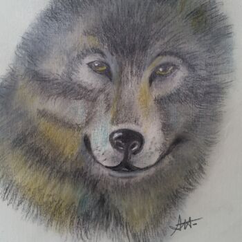 Dessin intitulée "Loup" par Hervé François Aury (Harris Aurigan (alias)), Œuvre d'art originale, Pastel