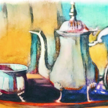 Peinture intitulée "Service à thé" par Hervé Lamb', Œuvre d'art originale, Aquarelle Monté sur Carton