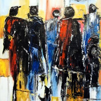 Painting titled "Silhouettes" by Hervé Lamb', Original Artwork, Oil Mounted on Wood Stretcher frame