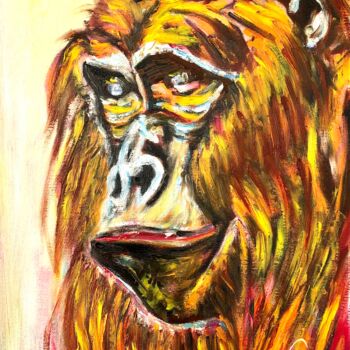 Painting titled "KONG" by Hervé Lamb', Original Artwork, Oil Mounted on Wood Stretcher frame