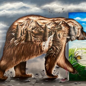 Malerei mit dem Titel "L’ours des Pyrénées" von Herve Ricaud, Original-Kunstwerk, Öl Auf Keilrahmen aus Holz montiert