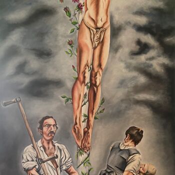 Painting titled "Le christ" by Herve Ricaud, Original Artwork, Oil