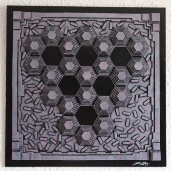 Collages titled "Hexagones métals" by Hervé Senequier, Original Artwork