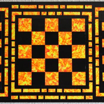 Collages titled "Damier en feu 2" by Hervé Senequier, Original Artwork, Paper cutting