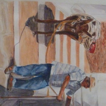 Painting titled "Rencontre à Sifnos…" by Herve Thomas-Miton, Original Artwork, Watercolor