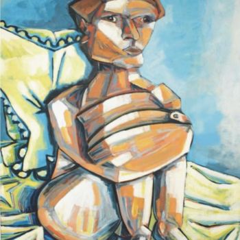 Peinture intitulée "Femme assise" par Ohe, Œuvre d'art originale