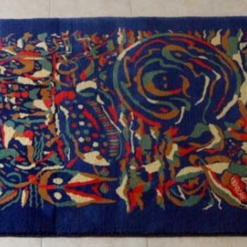 Art textile intitulée "tapis bleu" par Ziyadali Heydari, Œuvre d'art originale