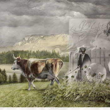 Rysunek zatytułowany „Der Hof” autorstwa Peter Heydeck, Oryginalna praca, Pastel