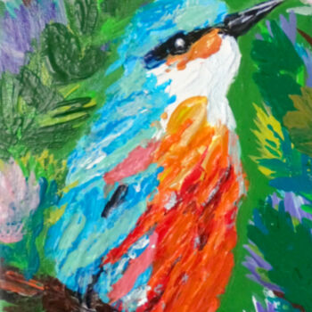 Pintura titulada "Kingfisher's Oasis" por Heyleena R, Obra de arte original, Acrílico