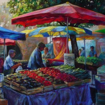 Pintura intitulada "matin au marché" por Helene Gaben Laurié, Obras de arte originais