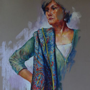 Peinture intitulée "l'écharpe bleue" par Helene Gaben Laurié, Œuvre d'art originale, Autre