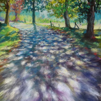 Painting titled "soir sur la route" by Helene Gaben Laurié, Original Artwork