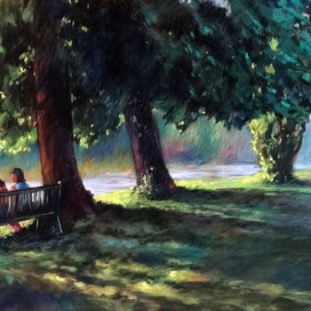 Painting titled "Soirée au parc" by Helene Gaben Laurié, Original Artwork, Other