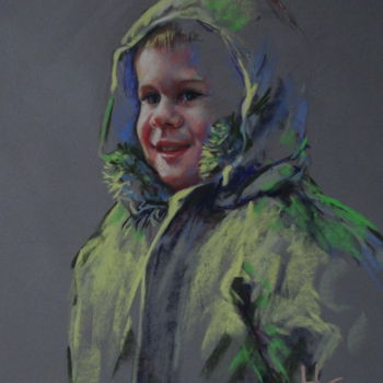 Peinture intitulée "le petit anorak vert" par Helene Gaben Laurié, Œuvre d'art originale, Pastel