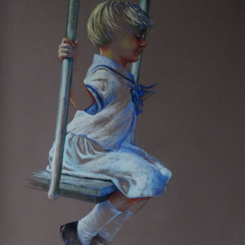 Painting titled "Petite Lili sur la…" by Helene Gaben Laurié, Original Artwork, Pastel